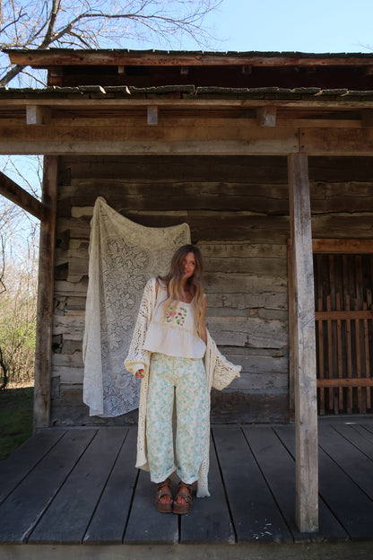 Minty Fresh Floral Barrel Jeans