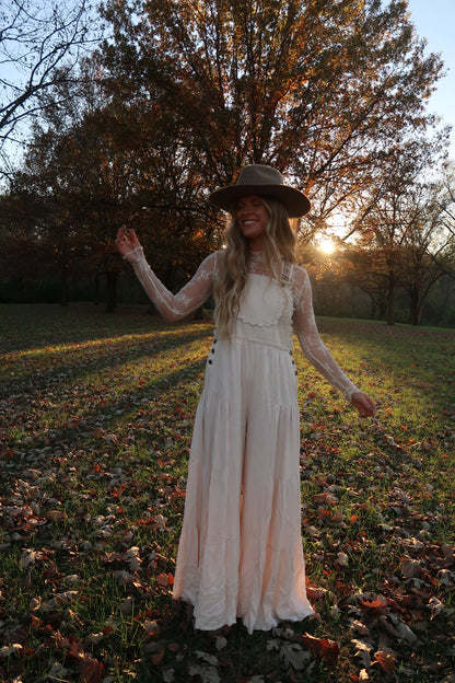 Buttercream lace trim Overalls