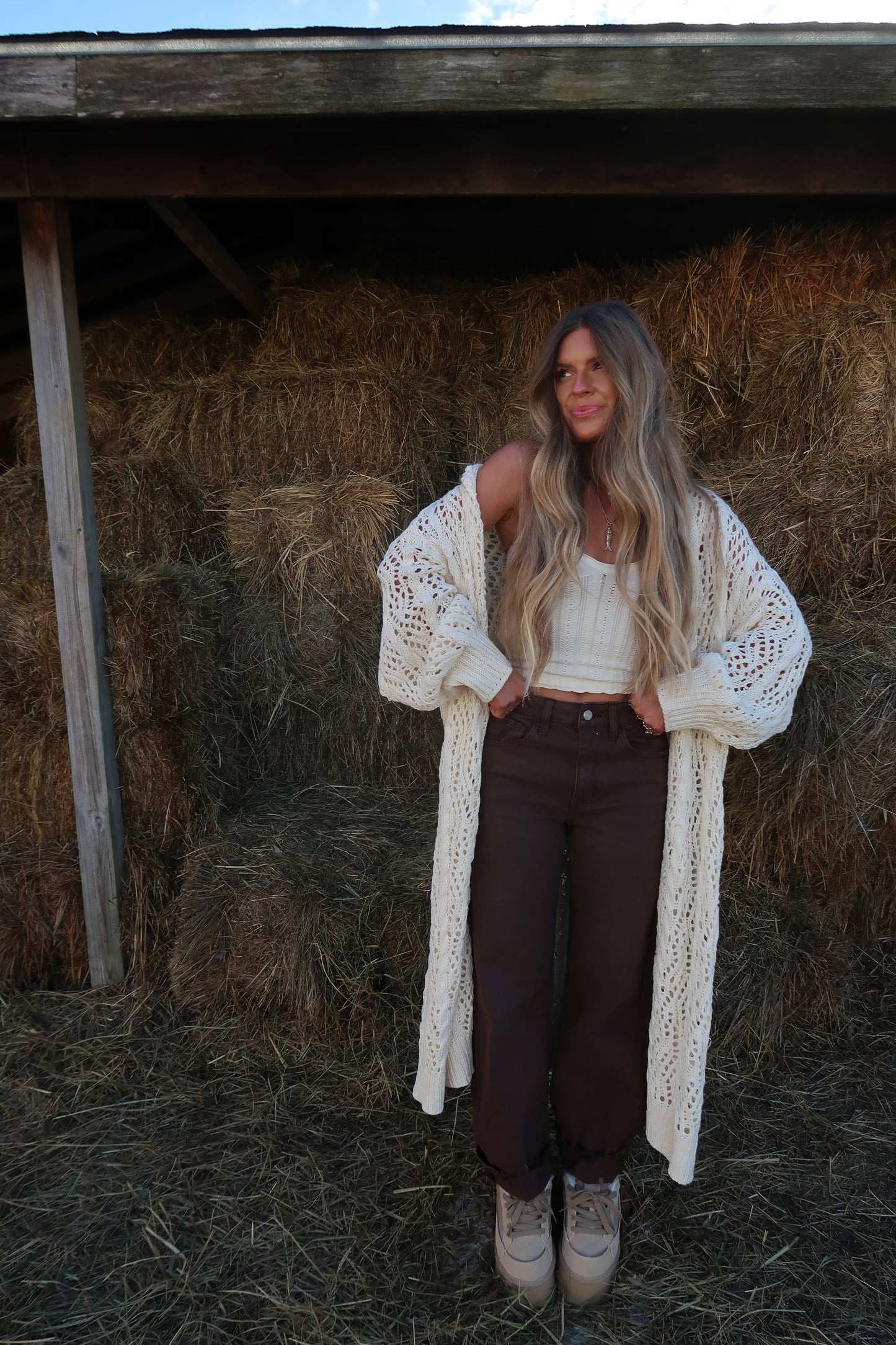 Golden Hour Crochet Long Cardi