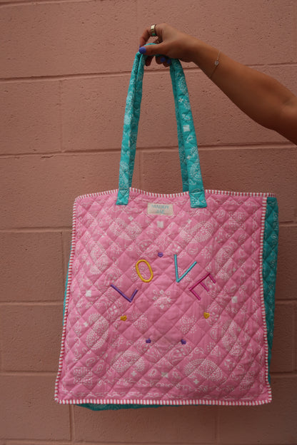 Makia Patchwork "LOVE" Quilted Tote Bag