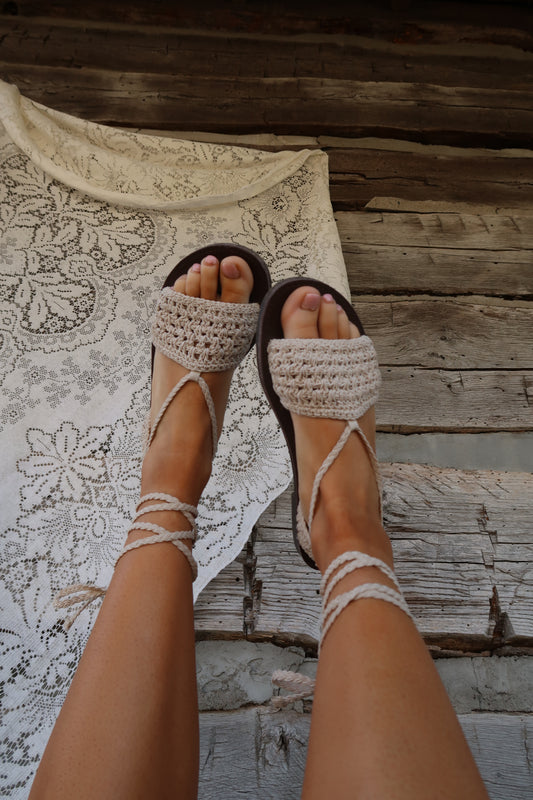 Shelly Lace up Crochet Sandal
