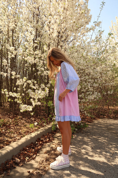 Hydrangea Seersucker Babydoll Dress