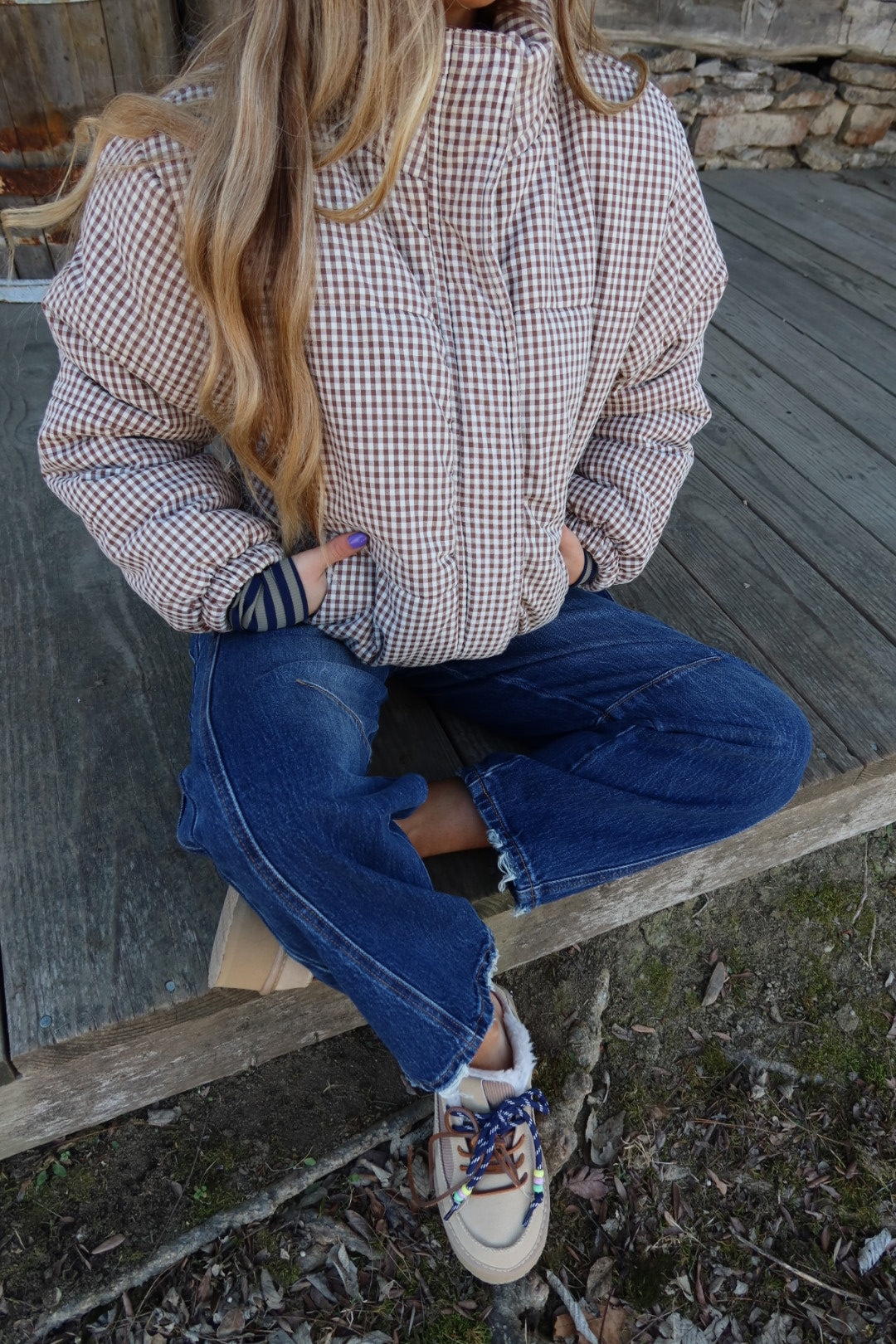 Brown Gingham Puffer