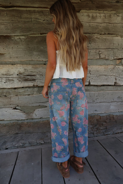 Sawyer Floral Tie Waist Barrel Jeans