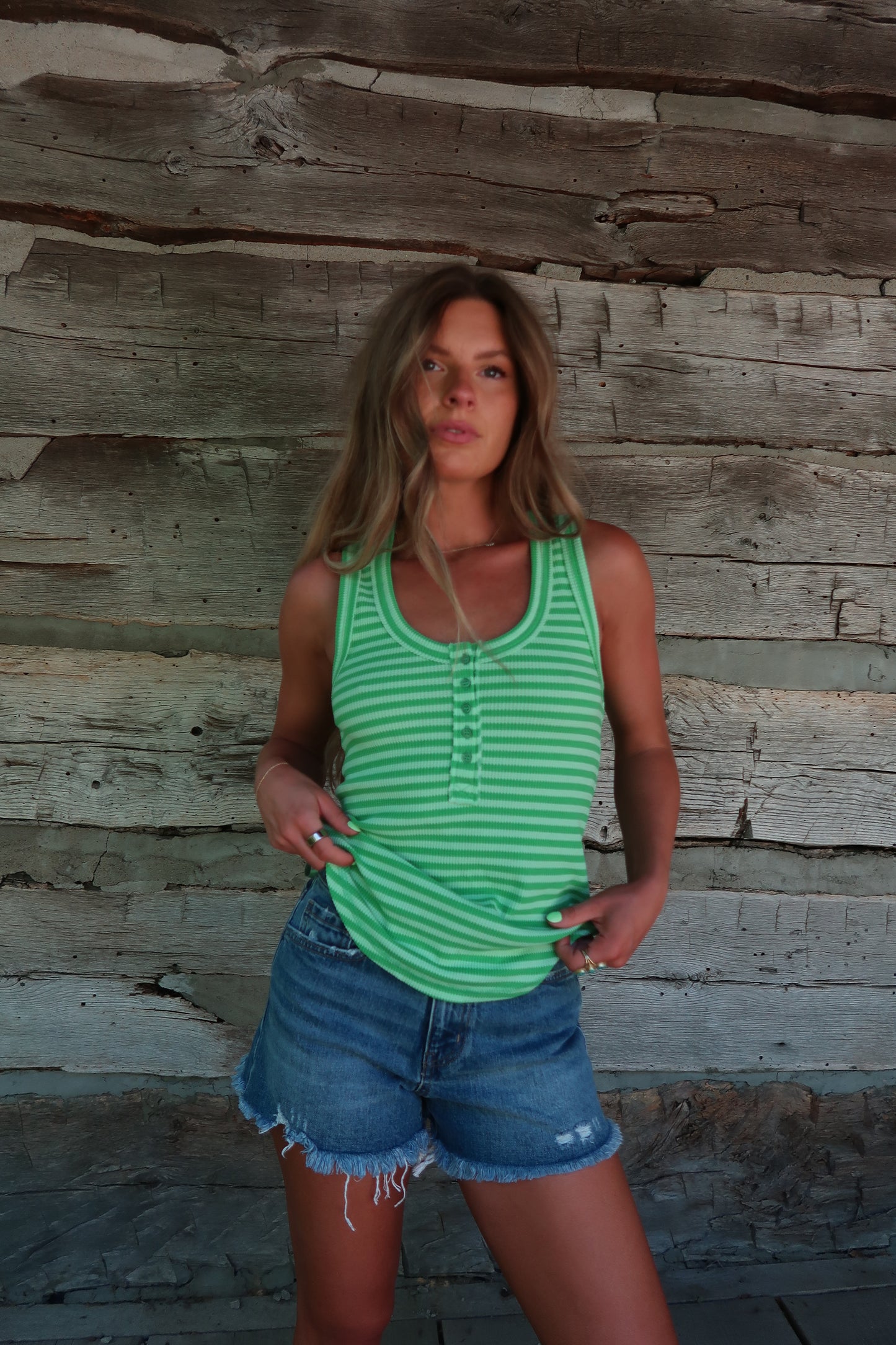 Fresh Cut Stripe Henley Tank