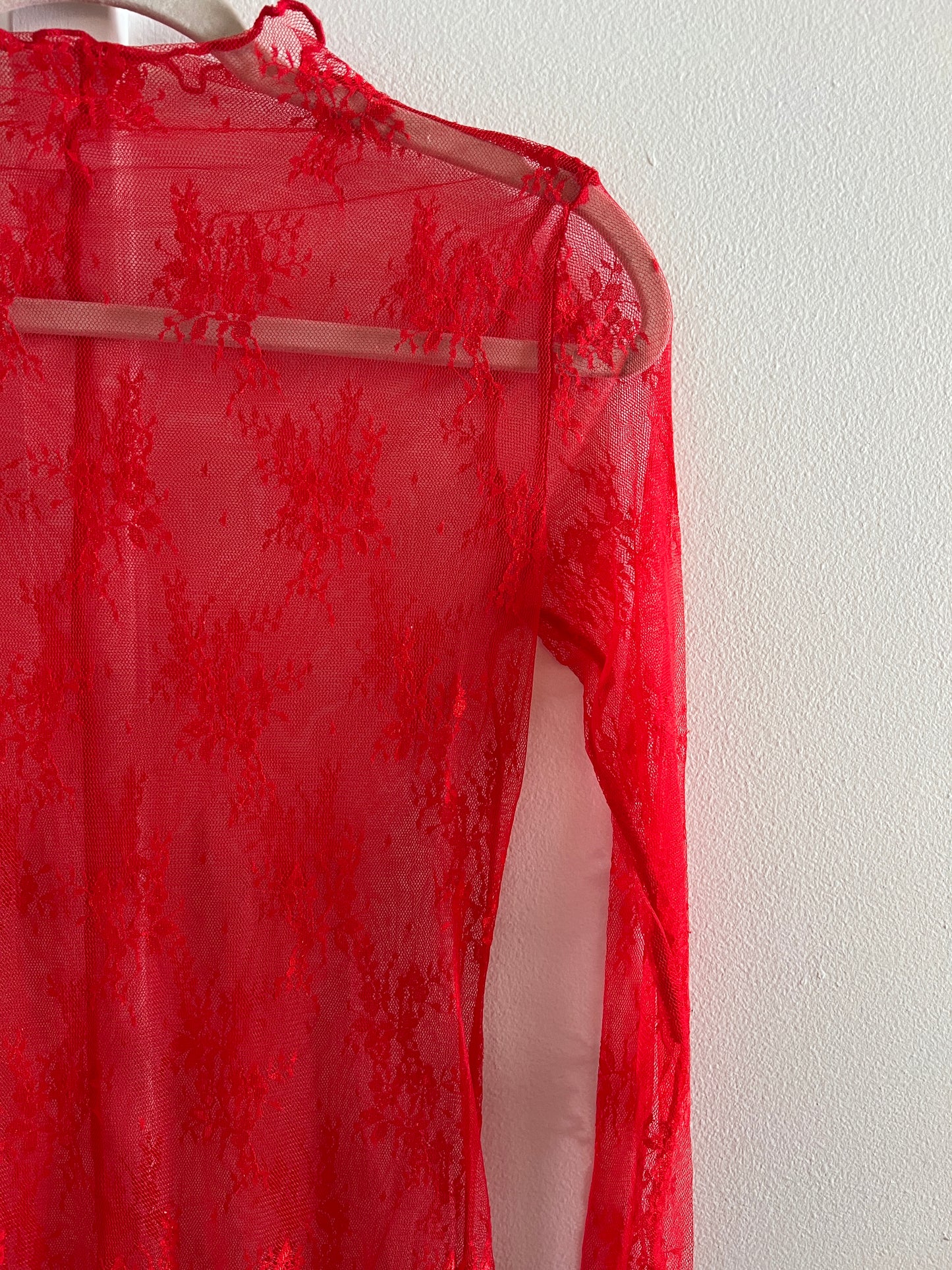 Red Lace Sheer Long Sleeve