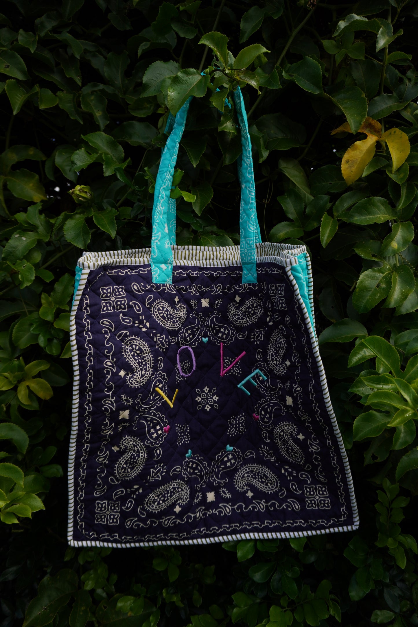 Lani Patchwork "LOVE" Quilted Tote Bag