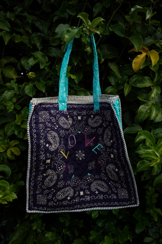 Lani Patchwork "LOVE" Quilted Tote Bag