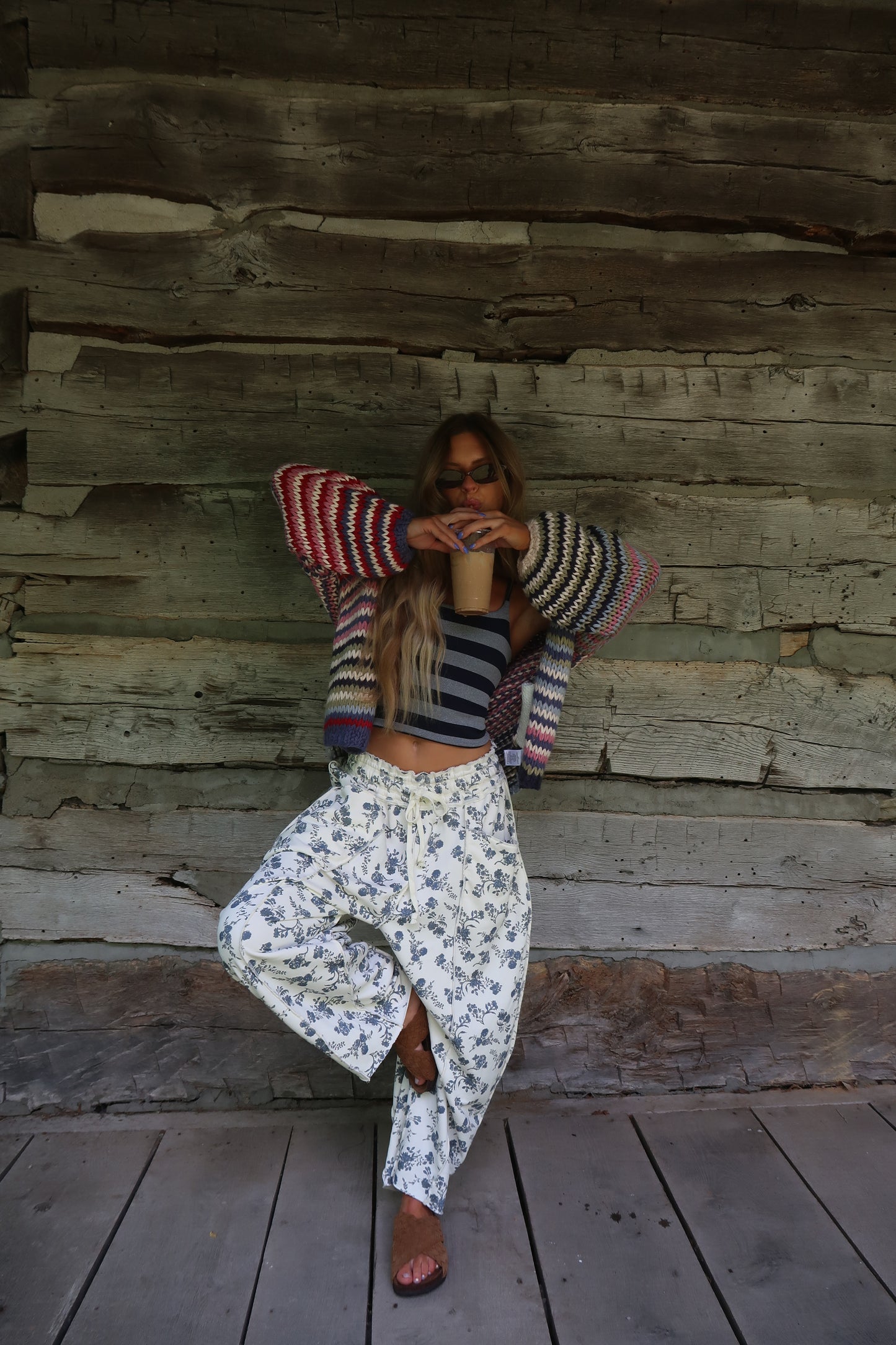 Navy Floral Barrel Sweats