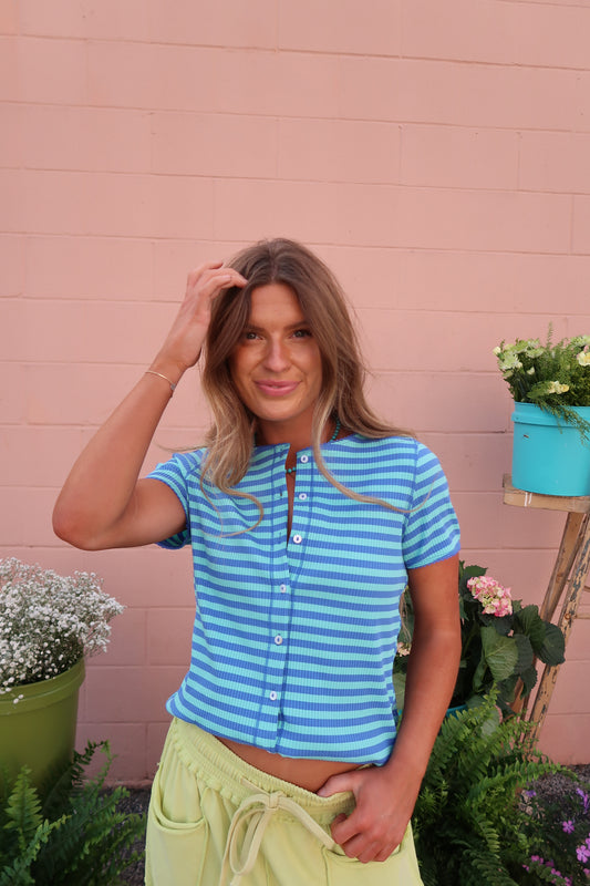 High Tide Stipe Bttn Tee