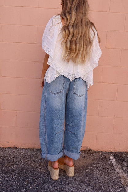 Frankie Eyelet Barrel Jeans