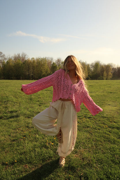 Bubblegum Crochet Crop Cardi