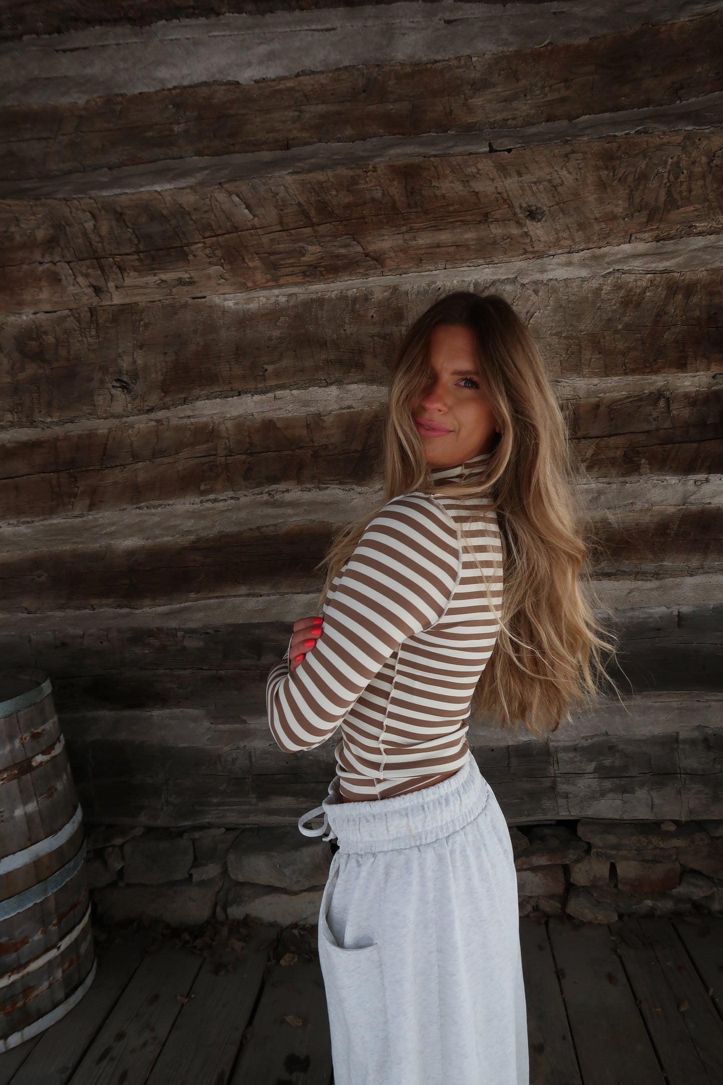 Taupe & Cream stripe long slv