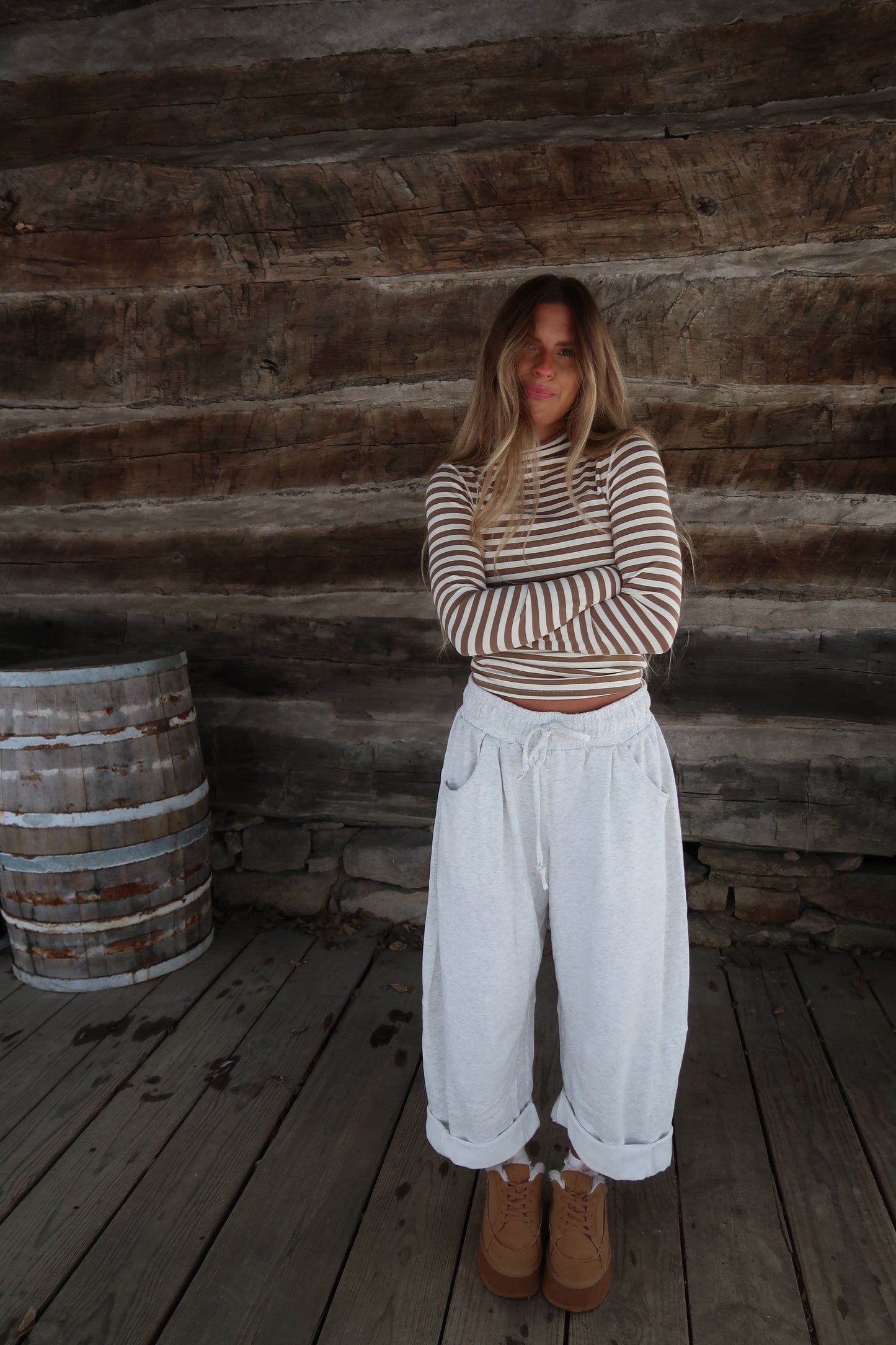 Taupe & Cream stripe long slv