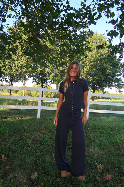 Navy Slow it Down Knit Short Slv