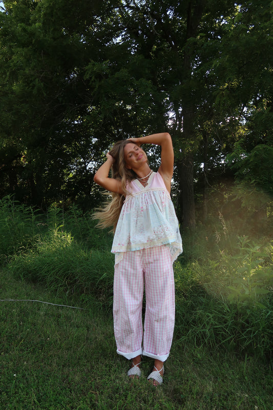 Blooming Gingham Barrel Pant