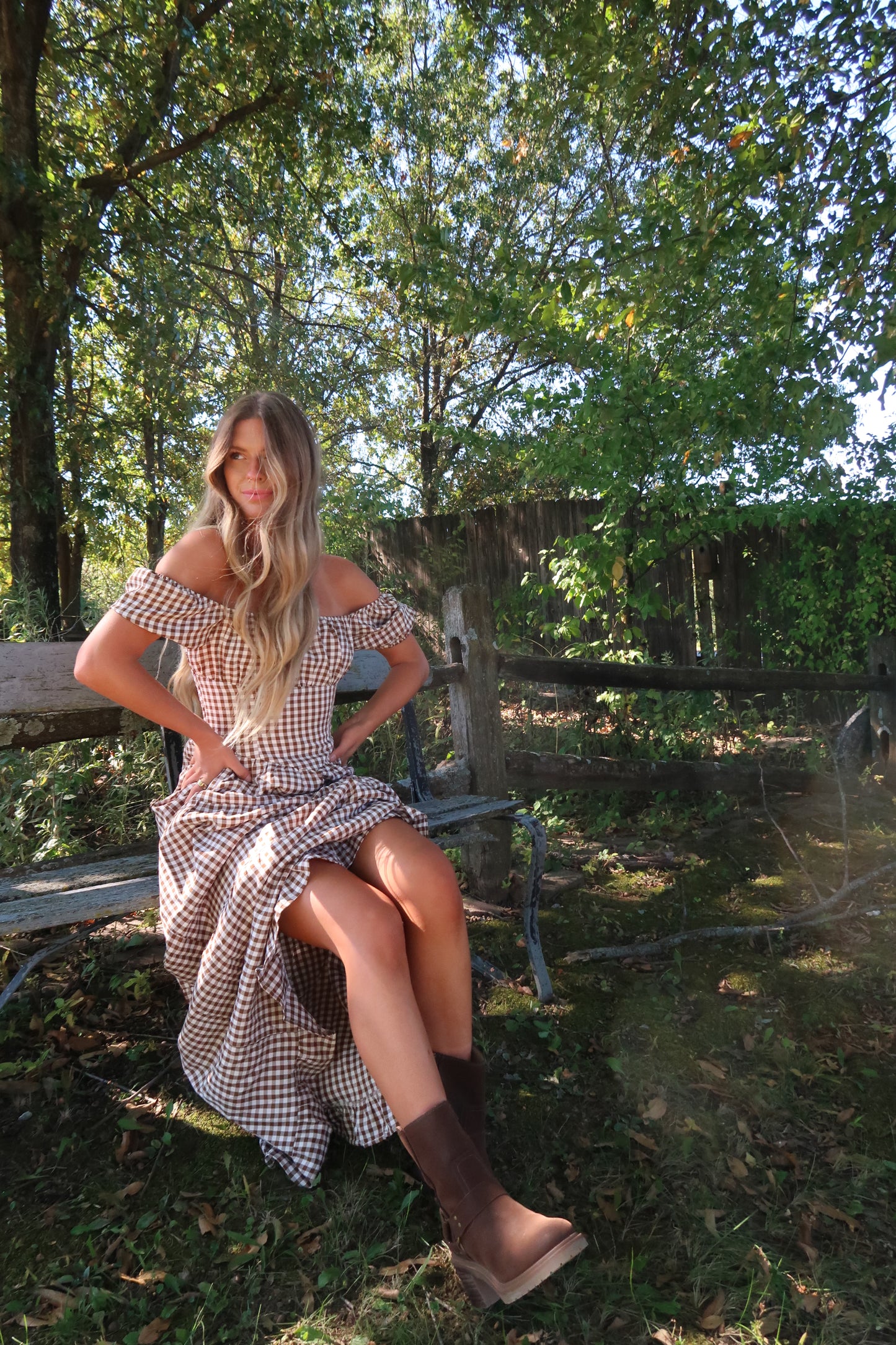 Pecan Pie Gingham Maxi Dress
