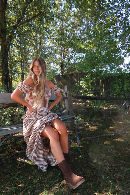Pecan Pie Gingham Maxi Dress
