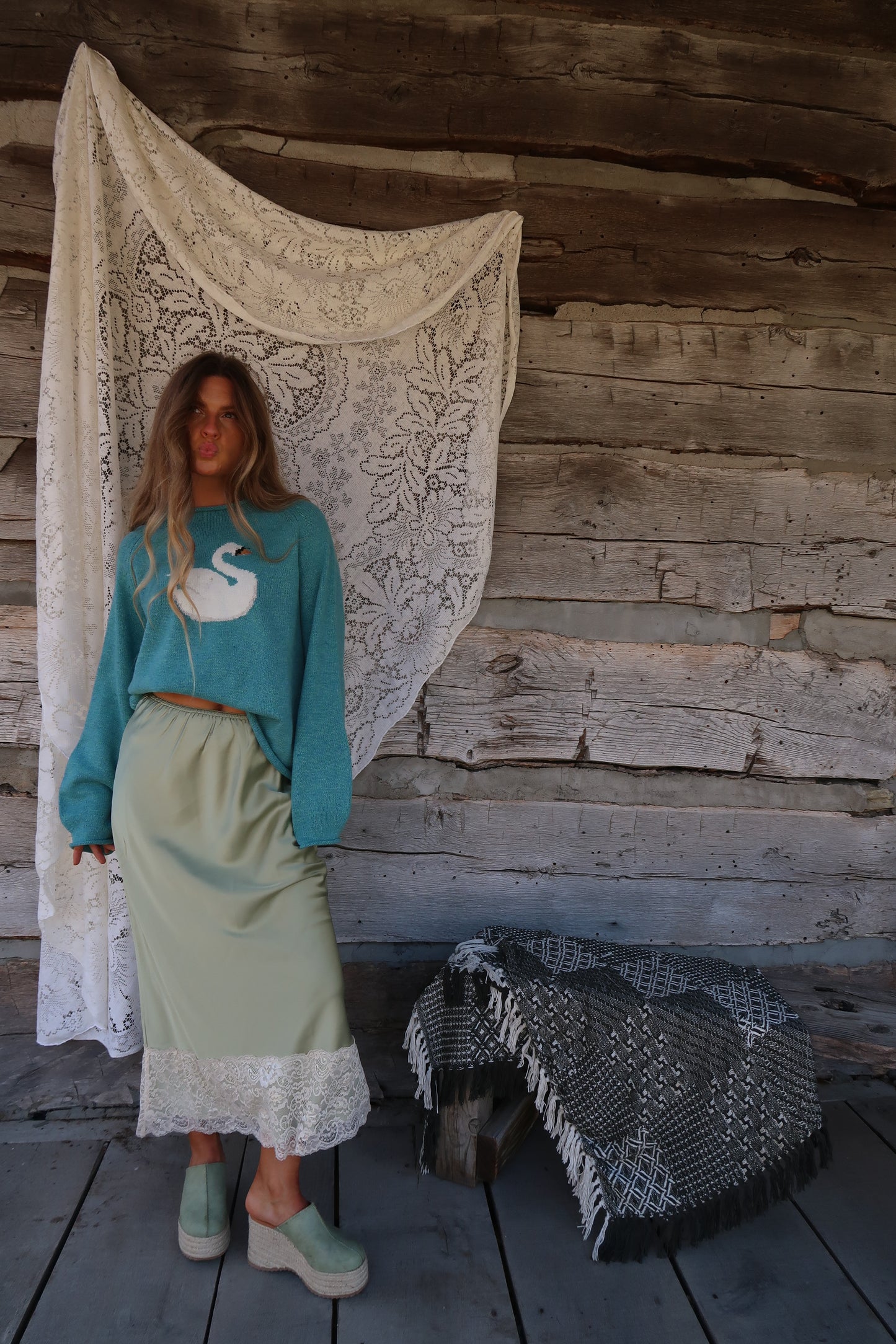 Matcha Satin Midi Skirt