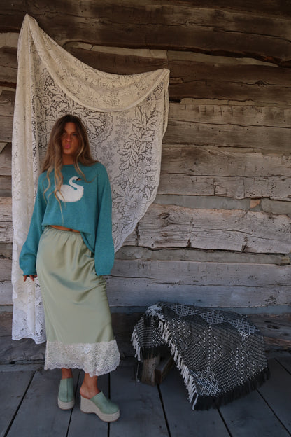 Matcha Satin Midi Skirt