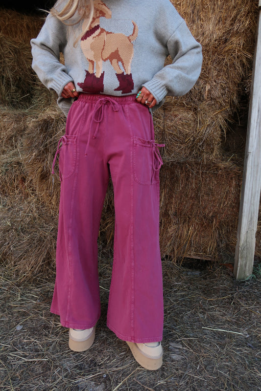 Raspberry Wide Leg Pants