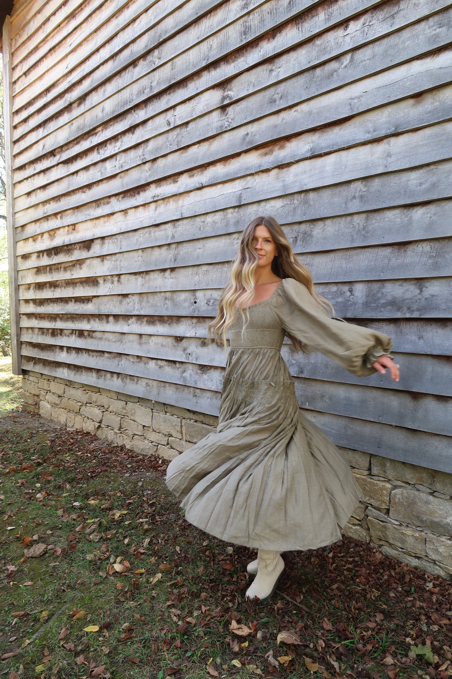 Stone Maxi Long Slv Dress