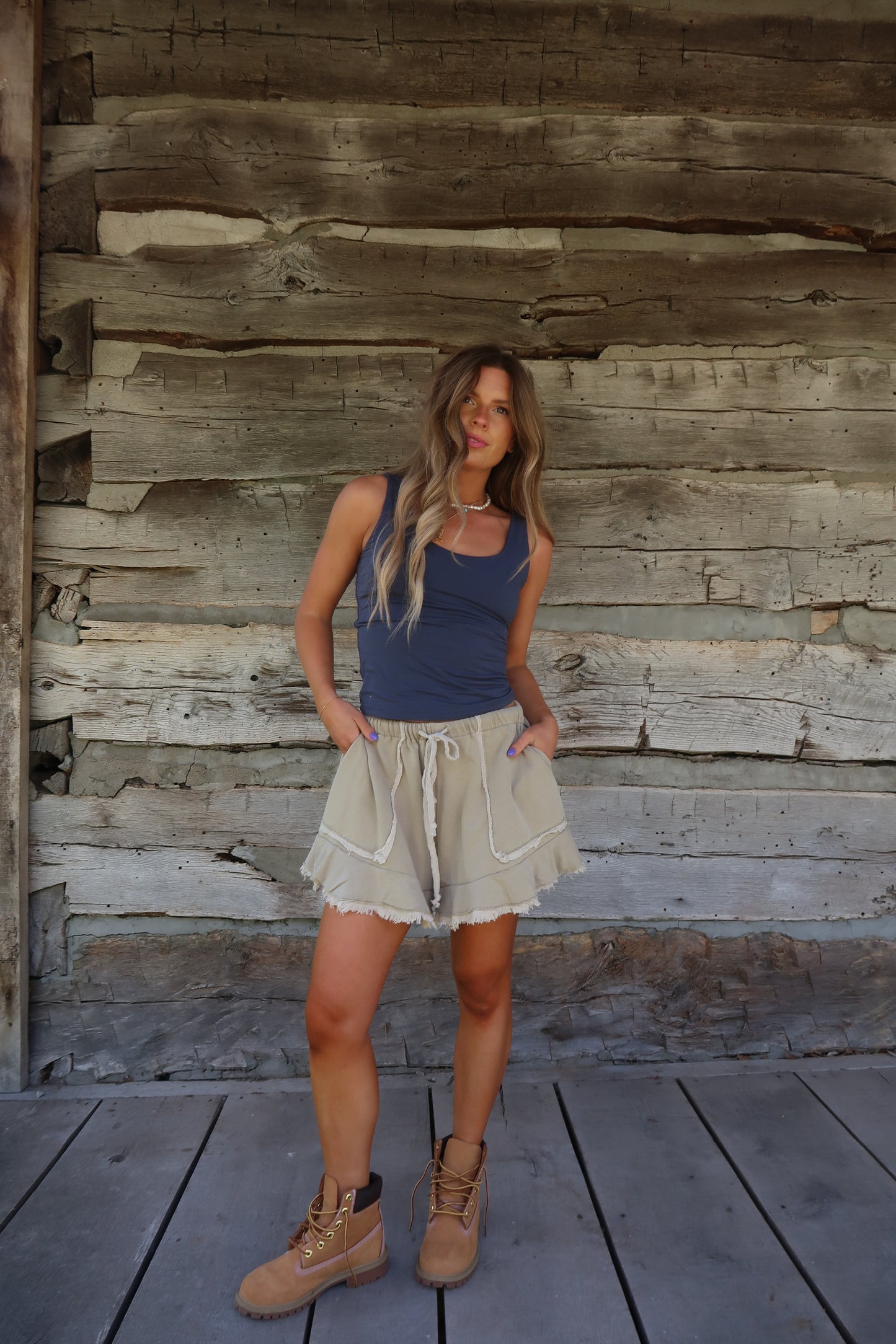 Olive Ruffle Sweat Short