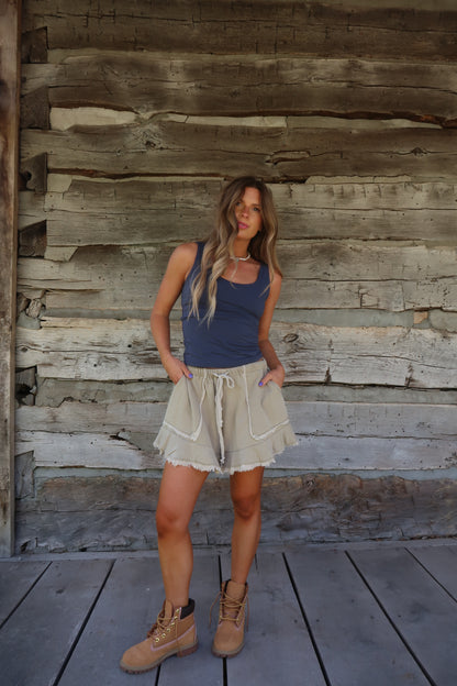 Olive Ruffle Sweat Short