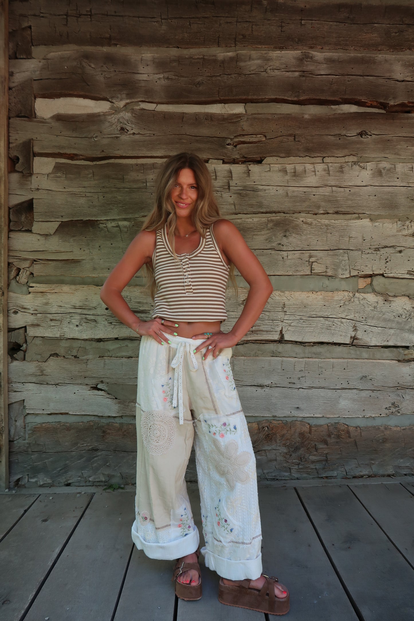 Coconut Stripe Henley Tank