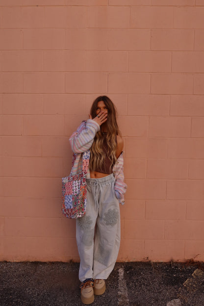 Silver Crochet Barrel Sweats