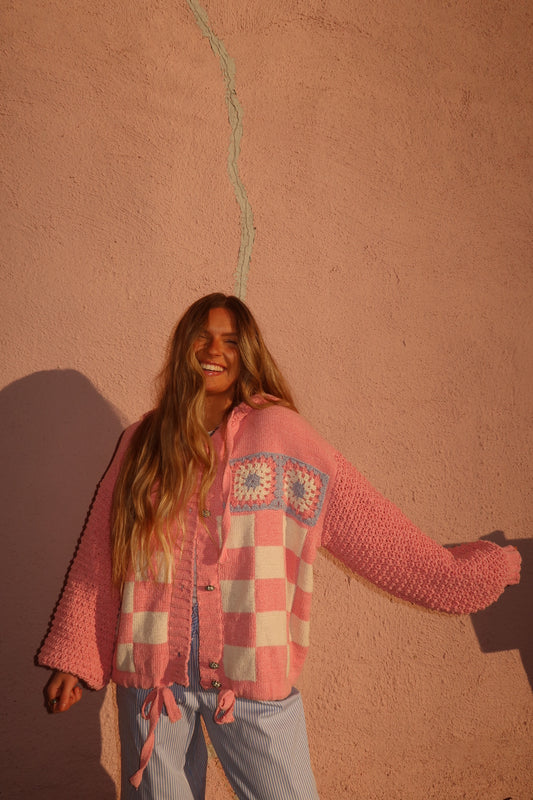 Checker Me Pink Cardigan