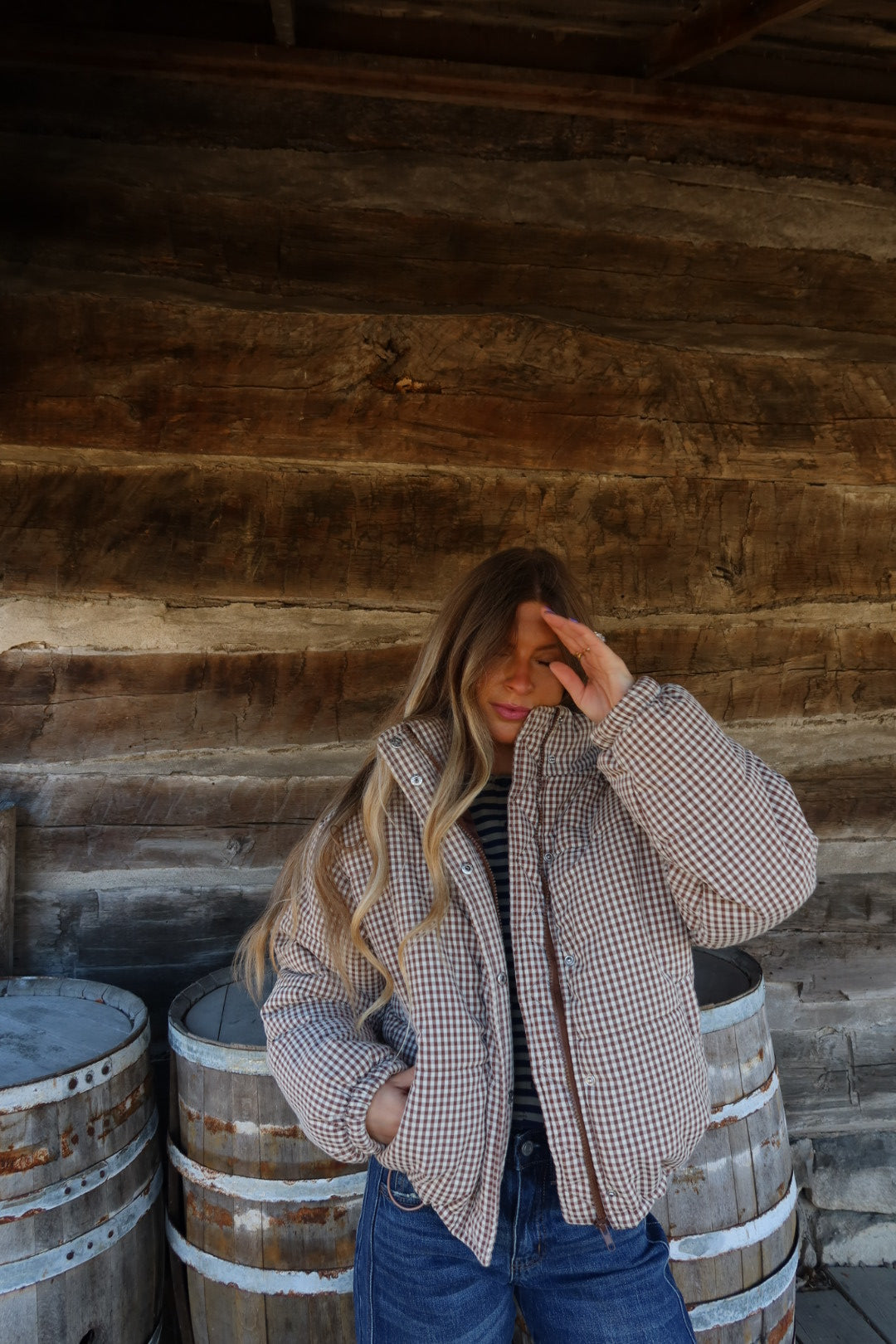 Brown Gingham Puffer