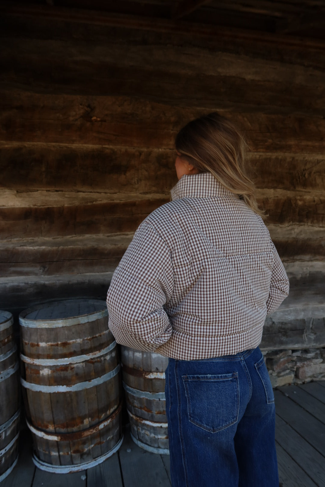 Brown Gingham Puffer