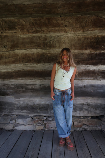 Soft Lime Lace Henley Tank