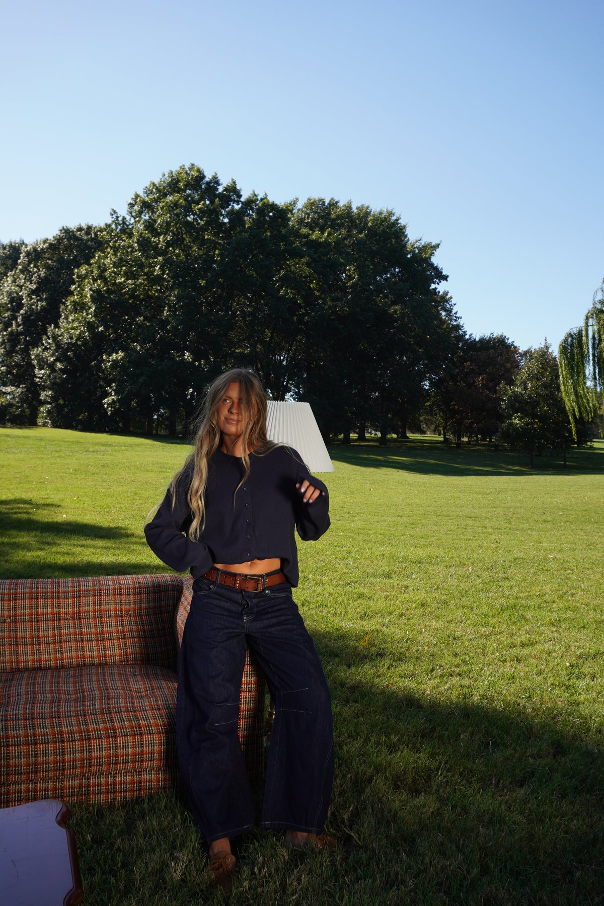 Navy Waffle Bttn Long Slv
