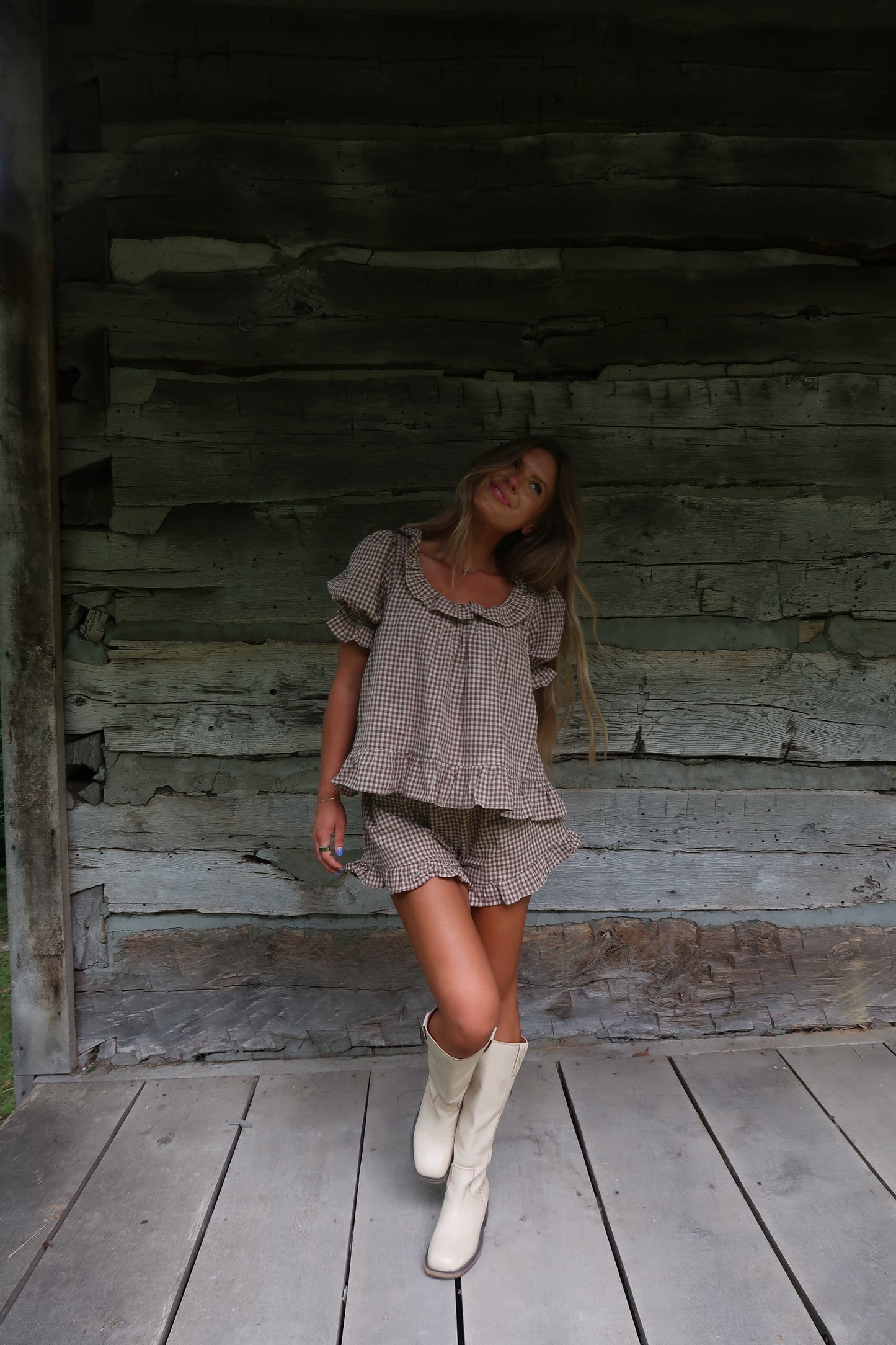 Brown Sugar Gingham Ruffle Shorts