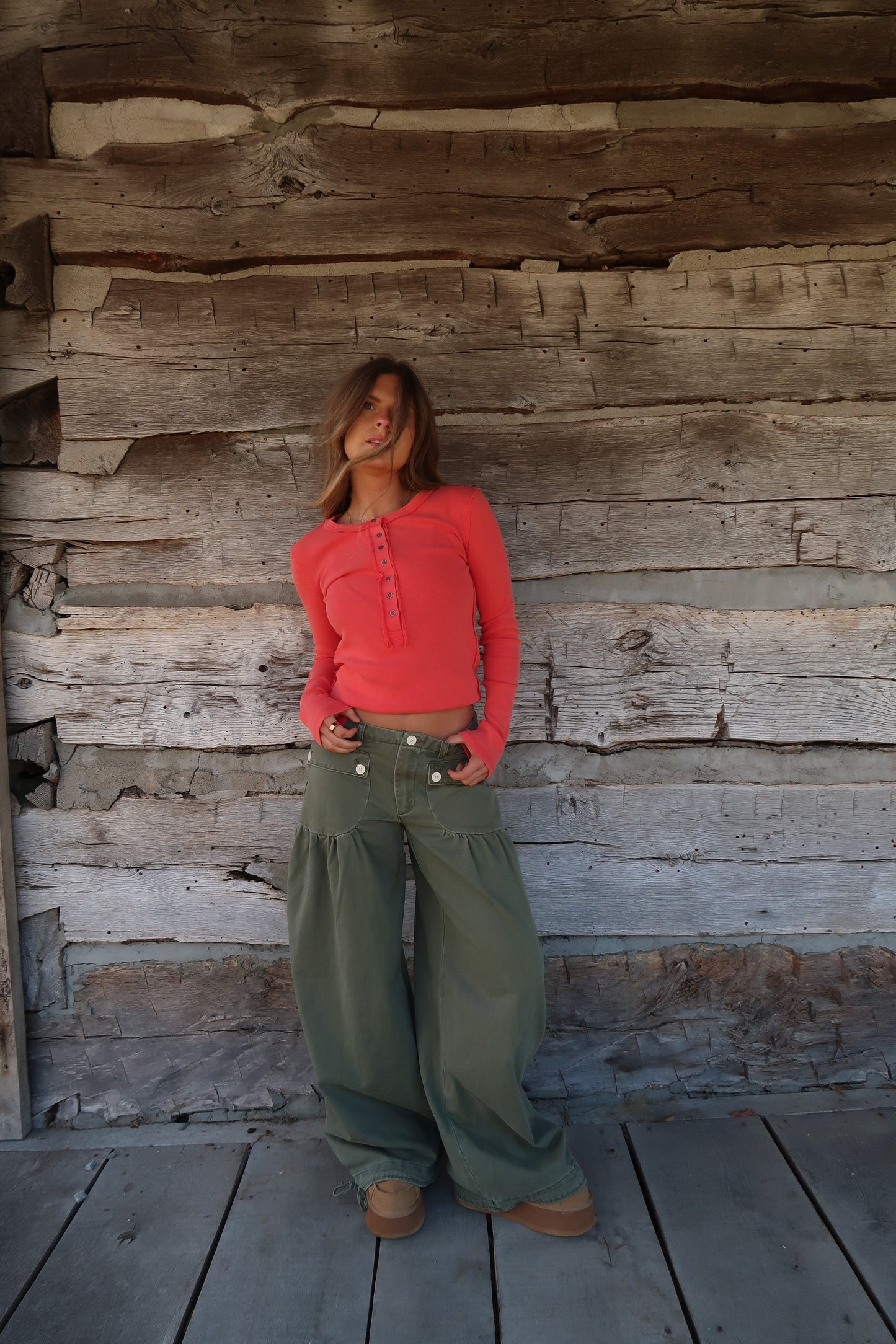 Poppy Ribbed Henley Long Slv