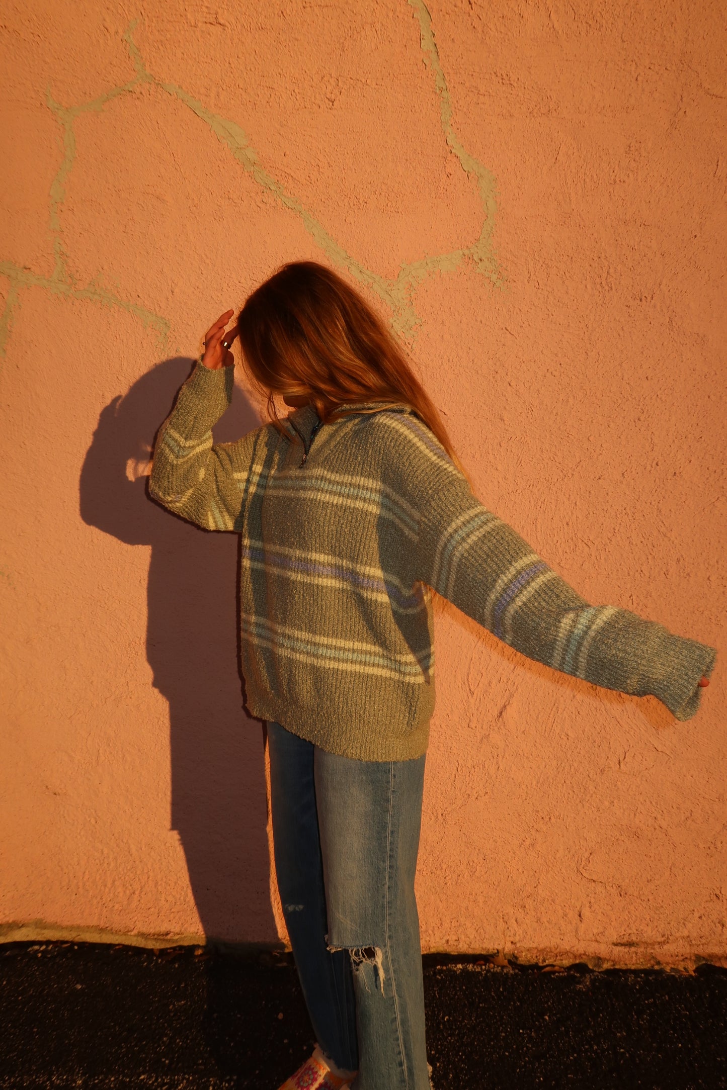 Sage Stripe Half Zip Sweater