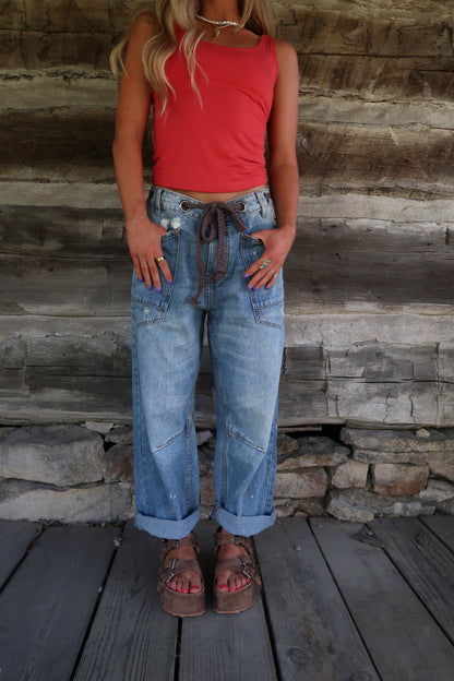 Scottie Tie Waist Barrel Jeans
