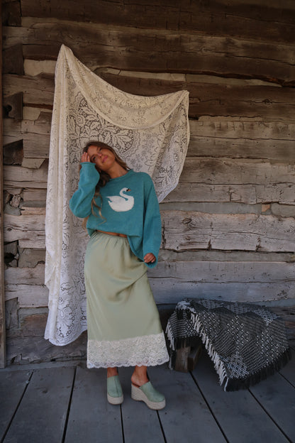 Matcha Satin Midi Skirt