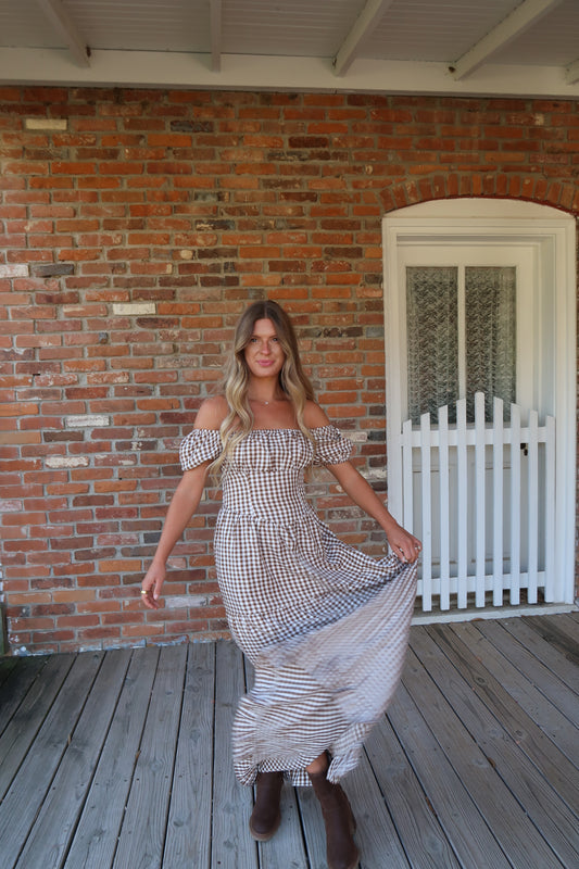 Pecan Pie Gingham Maxi Dress