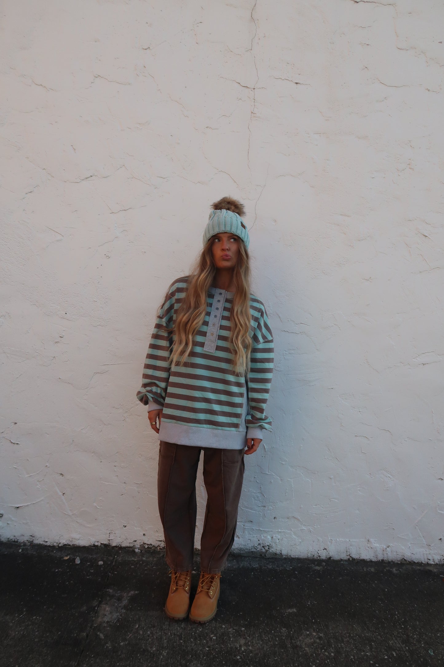 Mint to Be Henley Boxy Crewneck