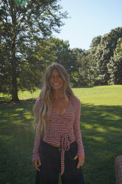 Strawberry Cheesecake Stripe Wrap Top