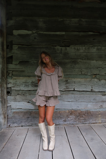 Brown Sugar Gingham Ruffle Shorts