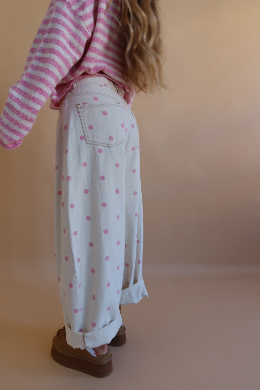 Pink Dot Barrel Jeans