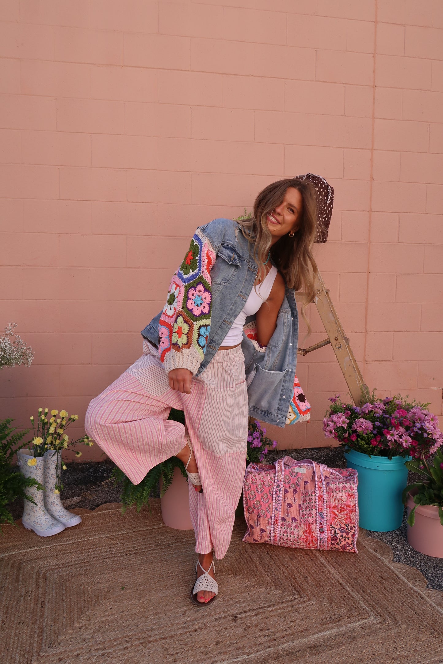Sunset Pink Stripe Balloon Pant