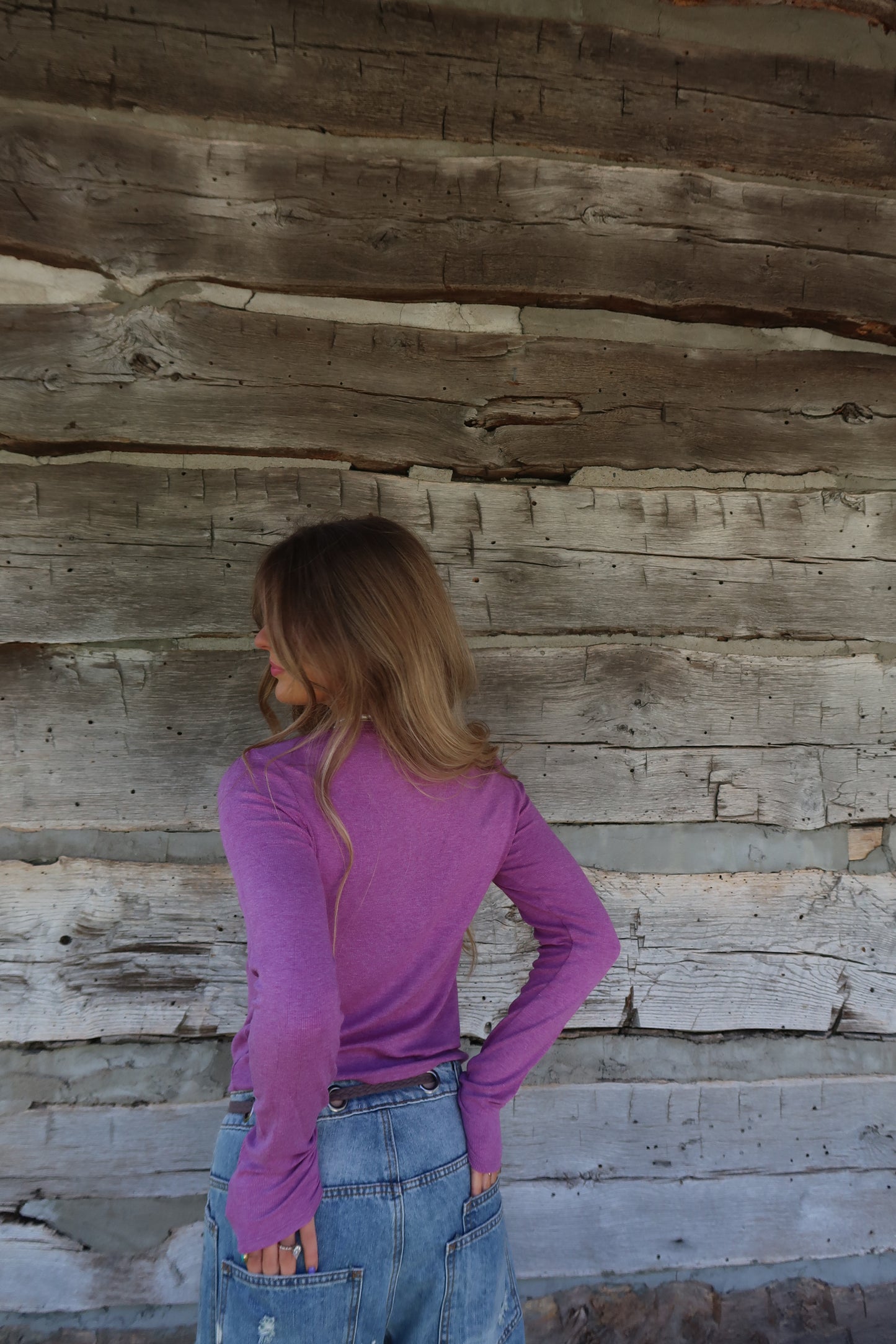 Violet Bttn front Long Slv