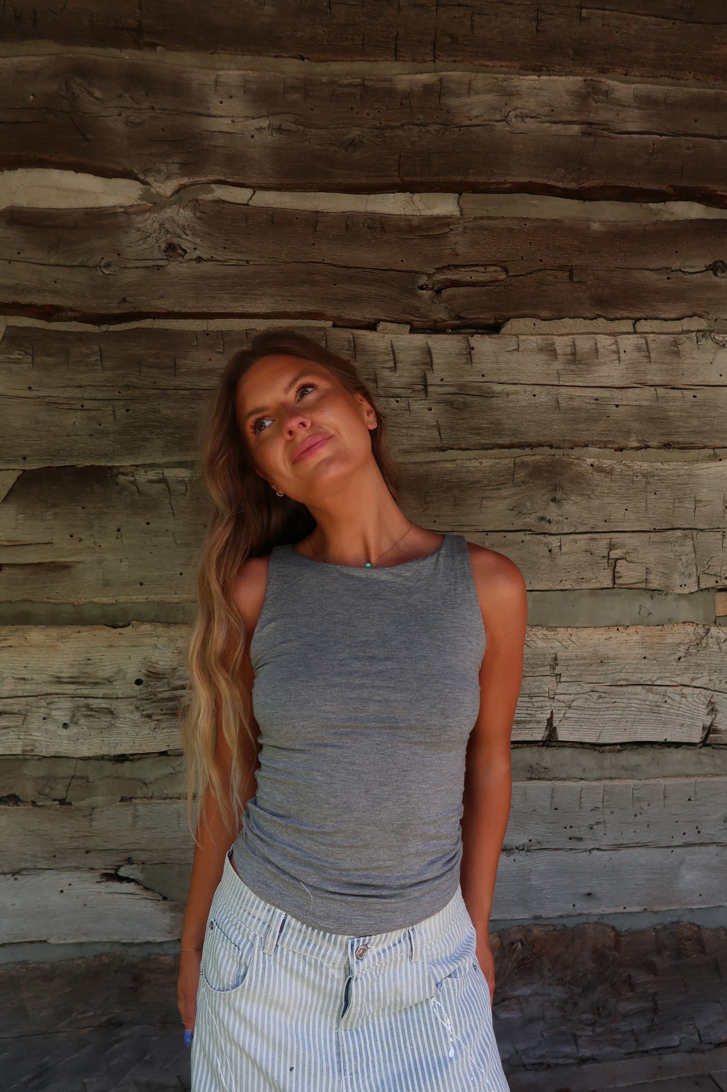 Charcoal Boat Neck Back To Basics Tank