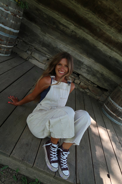 Sunday Stripe Barrel Overalls