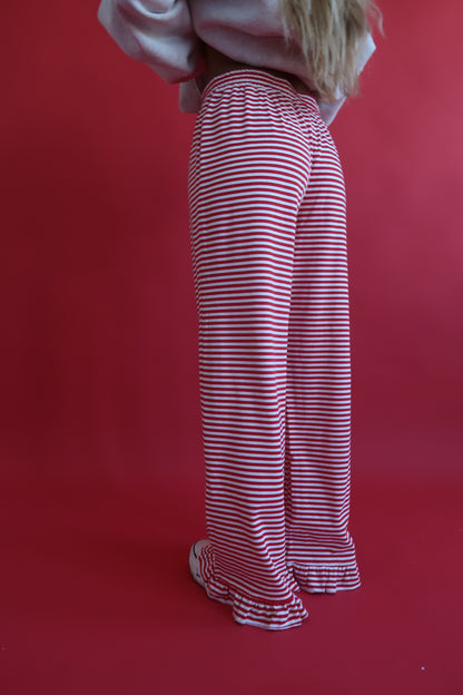 Red Stirpe Ruffle Pants